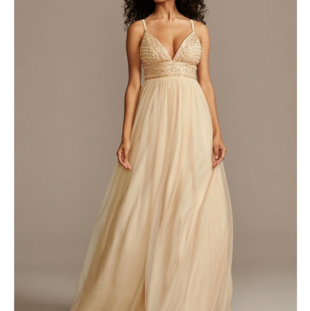 Deep V Pearl Beaded Bodice gown
